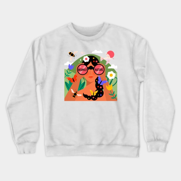 Respect Nature Crewneck Sweatshirt by Inkipinki Illustrates